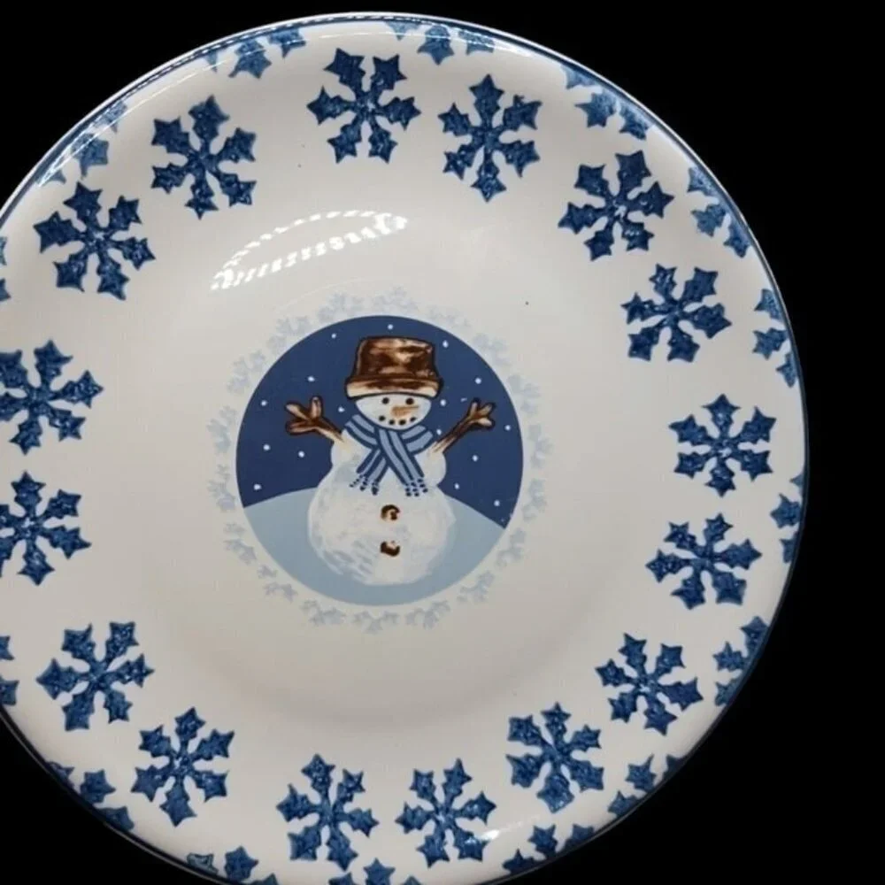 Caneo folkcraft stoneware snowman pattern 2 dinner  plates